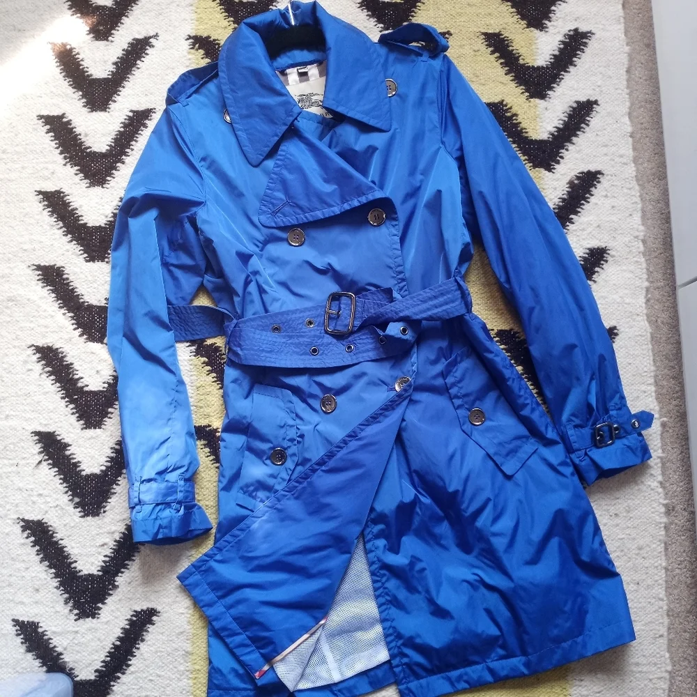 Burberry Blue Windbreaker Nylon Trench Coat - Picture 7 of 16